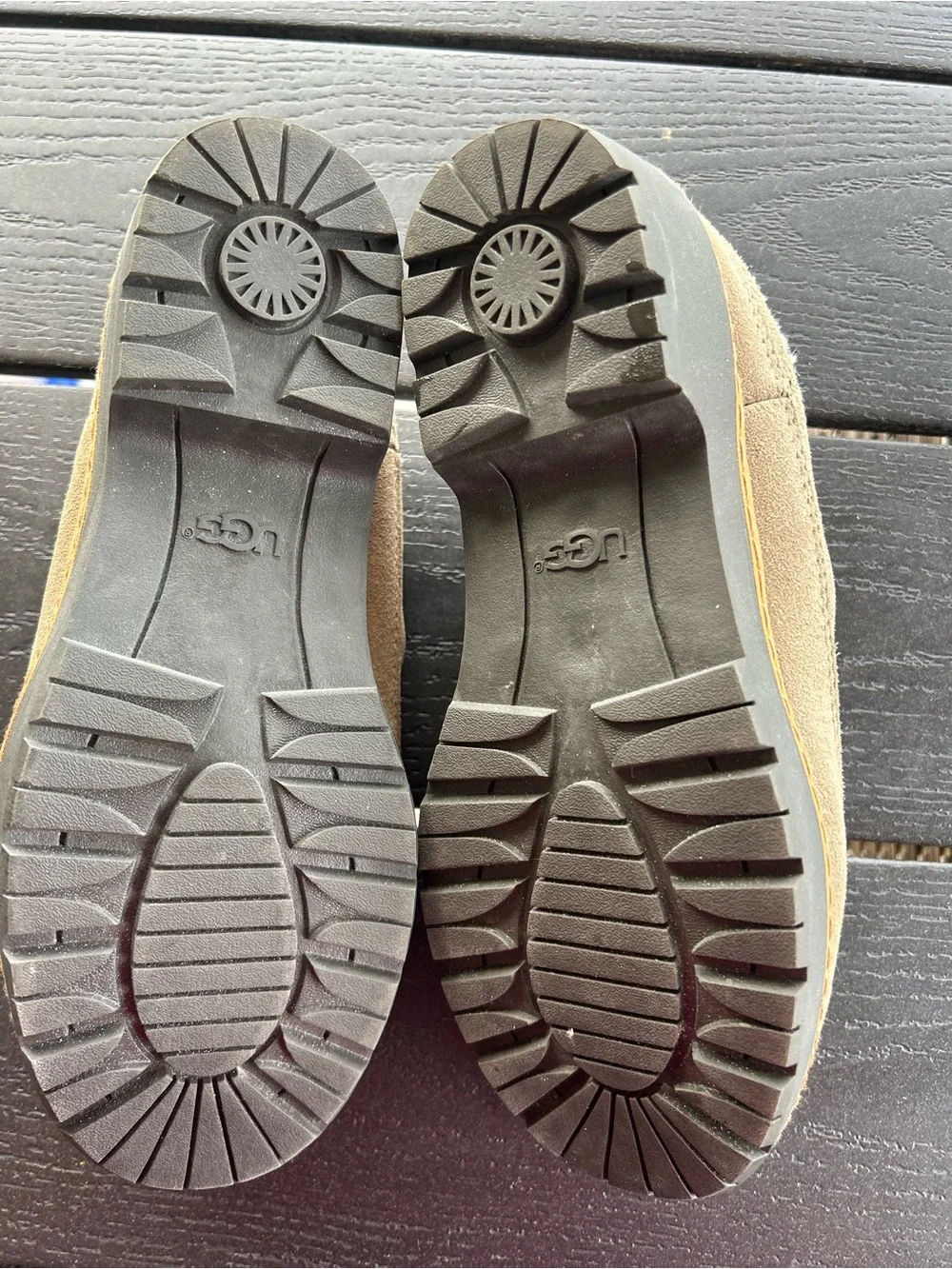 UGG Taupe Suede Shearling-Lined Slip-On Wedge Clogs